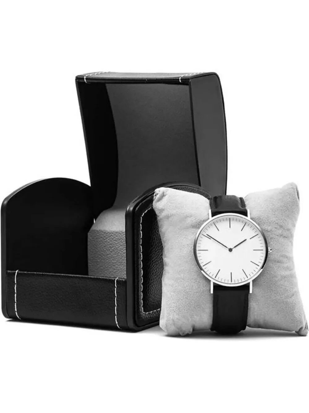 Black Faux Leather Watch Box Single Slot Case with Pillow Jewelry Display